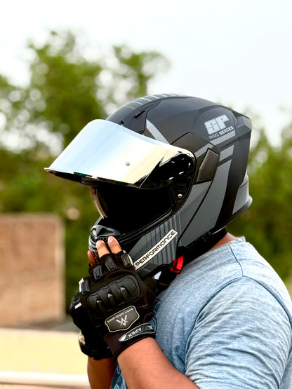 Superair 918 Pro Grey DOT Certified Flip-Up Motorcycle Helmet – Dual Visor | Polarized Visor | Sports Helmet