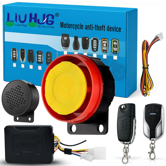LIU HJG Anti-Theft Bike Security Alarm Kit with 1 Remote & 1 Foldable Key – Two-Way Alarm with 125 dB Loud Siren & Flashing Light | Anti-Theft Security for All Motorcycles & Scooters