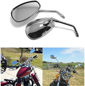 Chrome Motorcycle Rear View Fixed Side Mirrors oval chrome