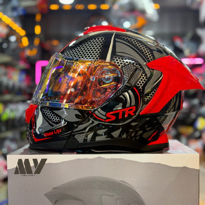 MY HELMET FF 950 ECE 22.06 Certified Full-Face Red Gloss Motorcycle Helmet with Dual Visor