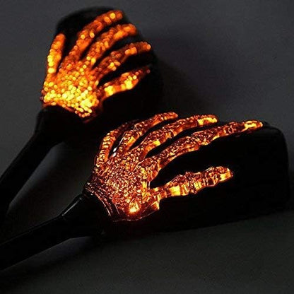 LED Skull Skeleton Hand Claw Side Mirrors Front Back indicator Rearview Mirrors With Turn Signals For Motorcycle with 8mm 10mm Thread Bolts, Left & Right
