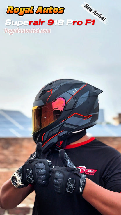 Superair 918 Pro F1 DOT Certified Flip-Up Motorcycle Helmet – Dual Visor | Polarized Visor | Sports Helmet