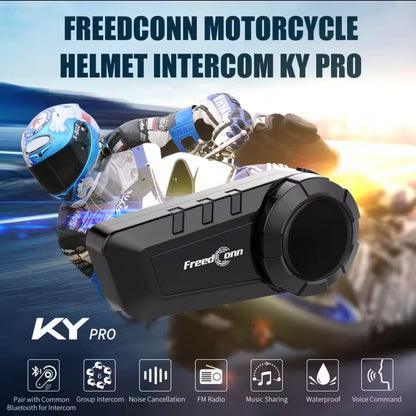 Freedconn KY Pro Bluetooth Helmet Headset Motorcycle Intercom BT 5.0 headphones 6 Riders 1000M Moto Group Waterproof Interphone