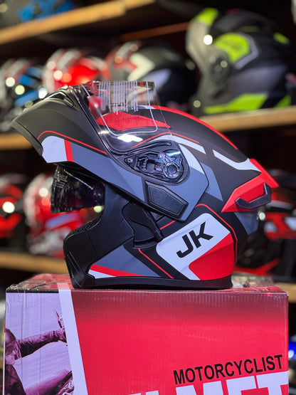 Jiekai JK 902 with Waterproof Bluetooth  – DOT Certified – Flip Up – Dual Visor – Built In Spoiler – Ventilation – Bluetooth Ready