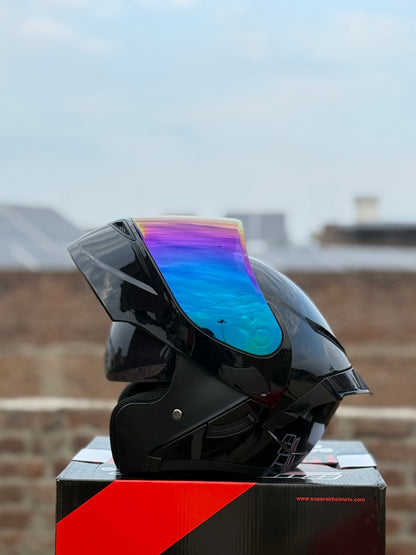 SuperAir 902 Glossy Black in multi visor Helmet smart shape with Spoiler DOT certified Helmet SP902
