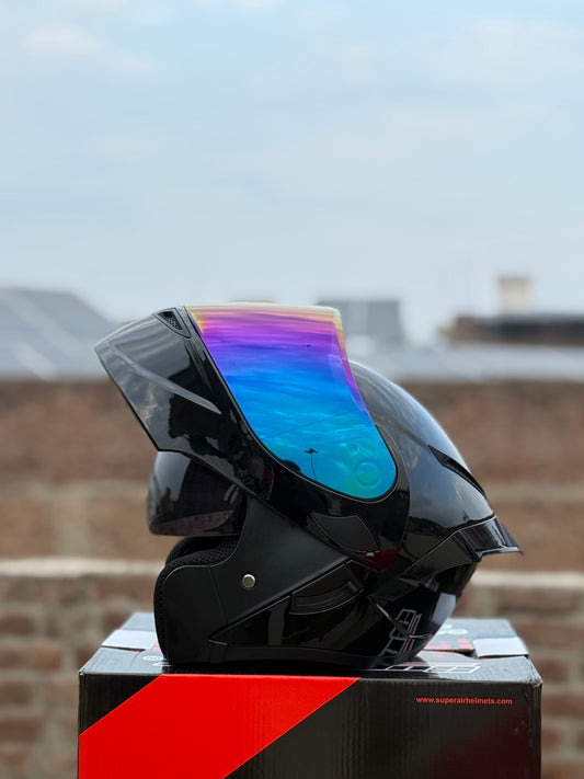 SuperAir 902 Glossy Black in multi visor Helmet smart shape with Spoiler DOT certified Helmet SP902