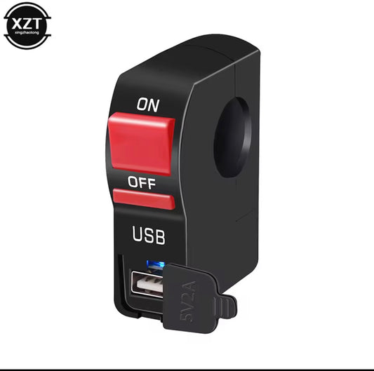 Motorcycle Light Indicator Switches Motorcycle Waterproof ON OFF Start Button With USB Charger With Indicator Light  7/8" 22MM