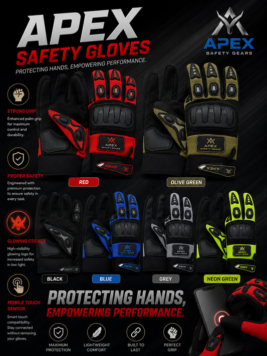 Apex Safety Gloves Strong Grip , Touch mobile sensor ,  2 Reflector glow in night & washable