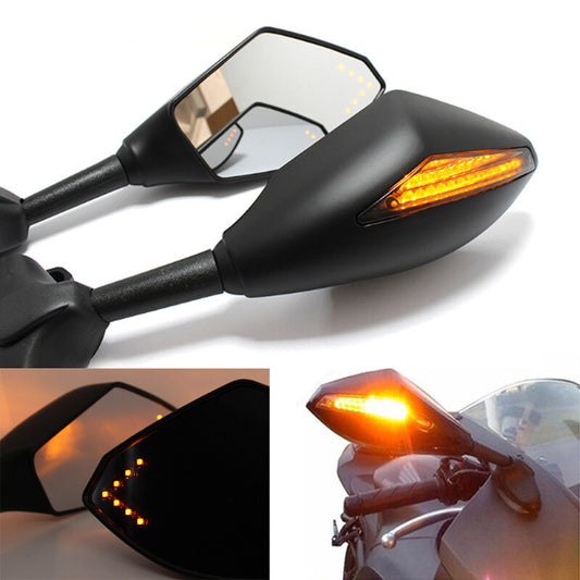 Motorcycle Side Mirrors LED Light Mirror 10mm Screw