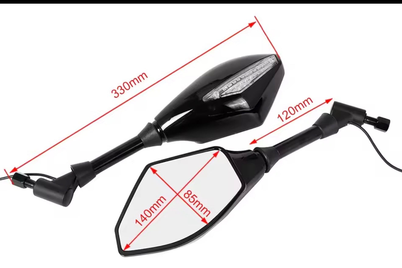 Motorcycle Side Mirrors LED Light Mirror 10mm Screw