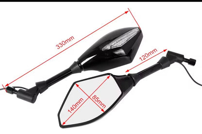 Motorcycle Side Mirrors LED Light Mirror 10mm Screw