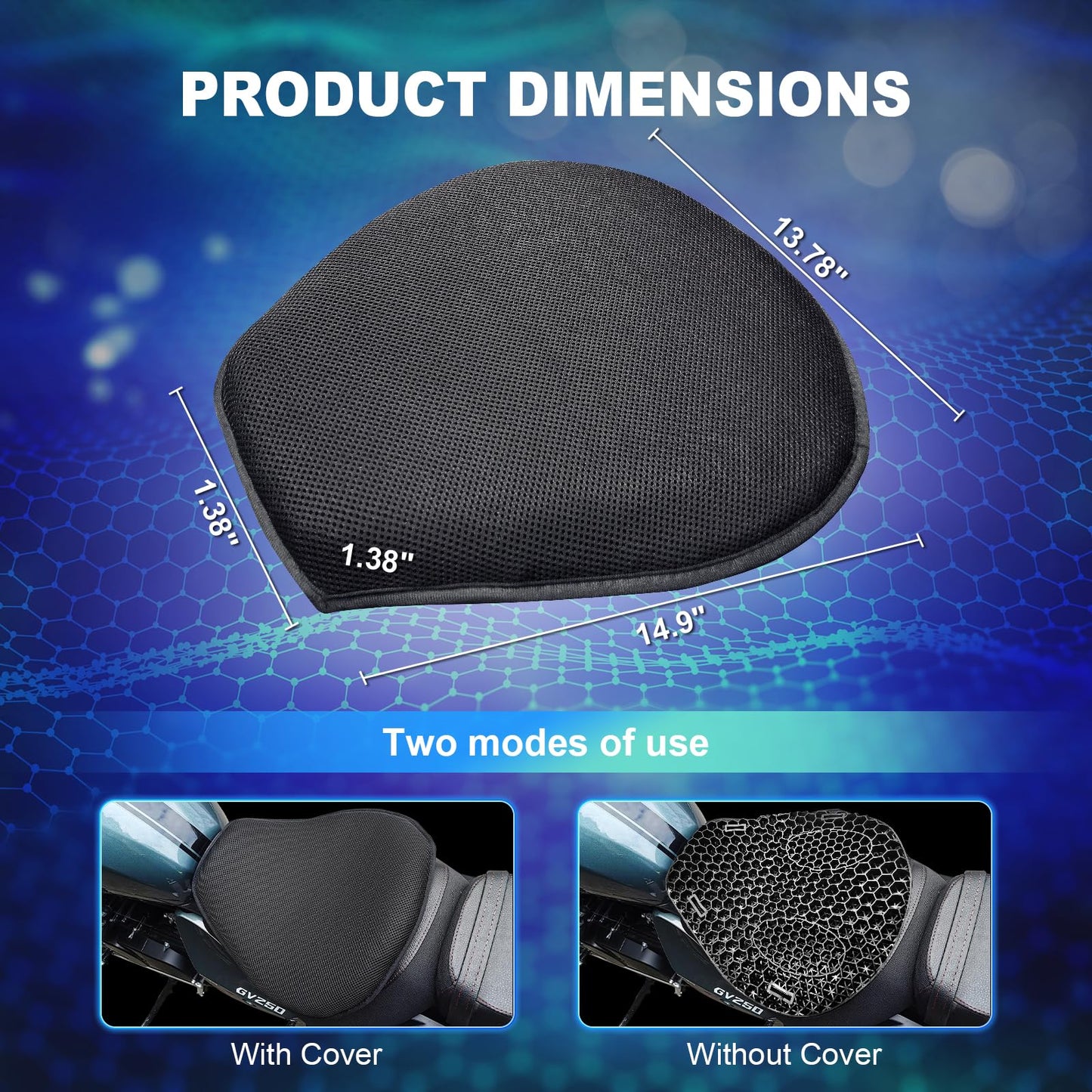 Universal Motorcycle Seat Cushion Cover Comfort Gel Pillow Pad Pressure Relief