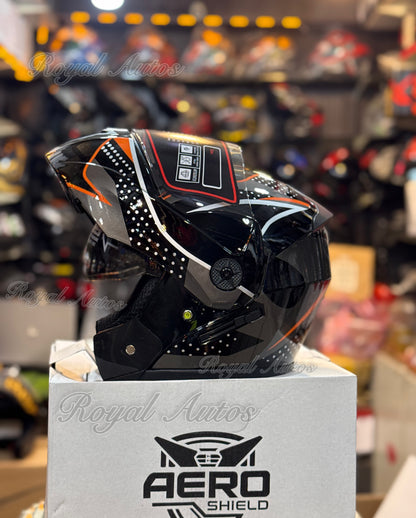 Aero Shield Flip up Helmet in washable padding , Duel visor , No reflection visor