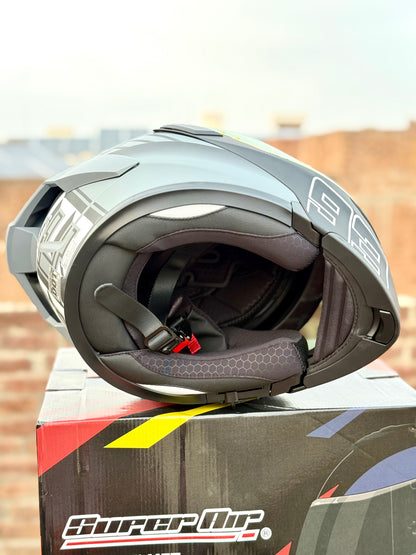 Superair 918 Pro Grey Aunt DOT Certified Flip-Up Motorcycle Helmet – Dual Visor | Polarized Visor | Sports Helmet