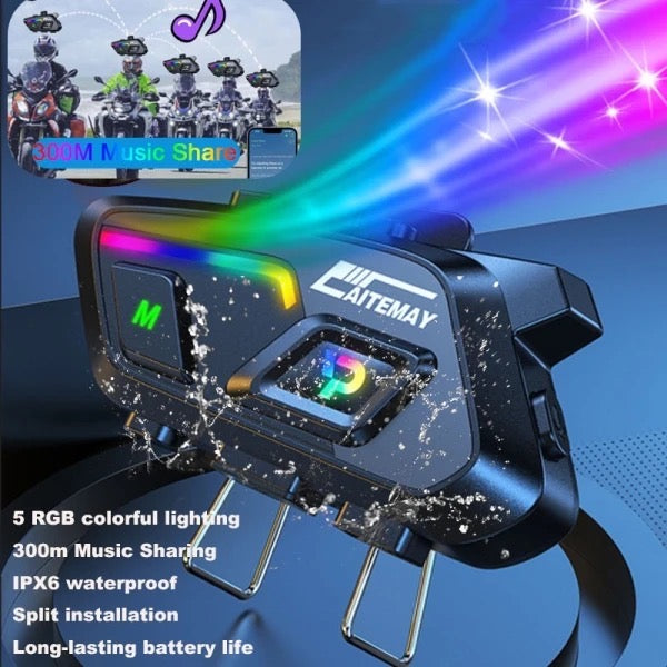 P20 Bluetooth 5.3 Motorcycle Helmet Headset IPX6 Waterproof 300m Multi-person Music Sharing  With 5 RGB Colorful Ambient Light