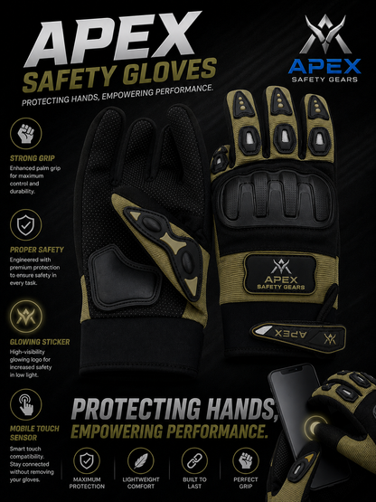 Apex Safety Gloves Strong Grip , Touch mobile sensor ,  2 Reflector glow in night & washable