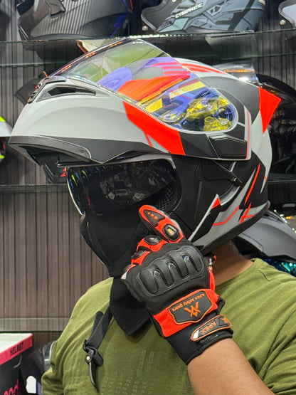 Vector 254 Prime orange with Polarise Visor  DOT certified Helmet Modular helmet