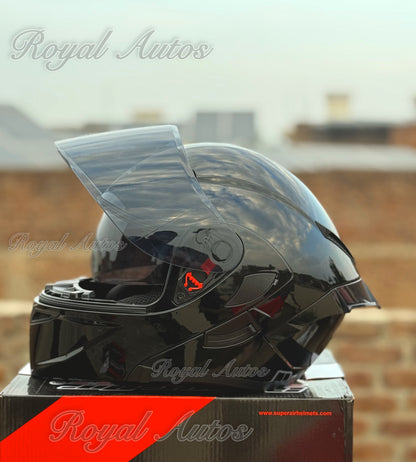 SuperAir 902 plain Glossy Black Helmet smart shape with Spoiler DOT certified Helmet SP902