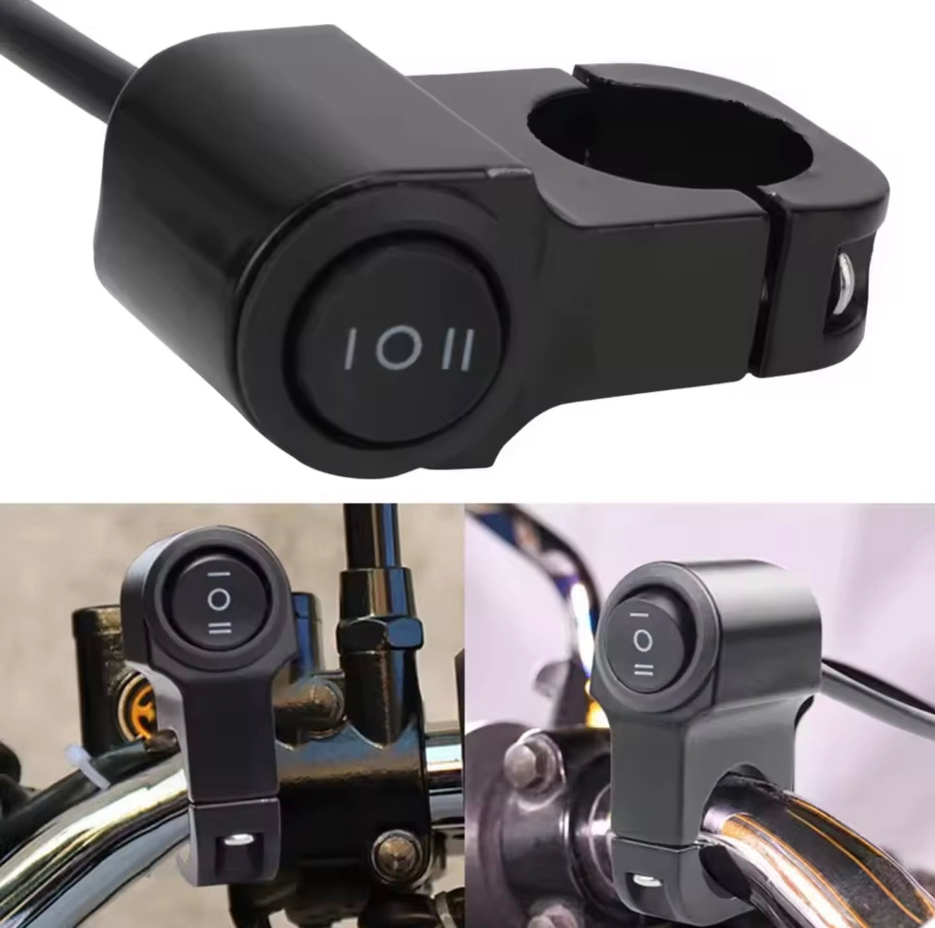 3-Way Motorcycle Switch | Aluminum Alloy & Waterproof | Universal 12V Handlebar Mount | Fog Light Control