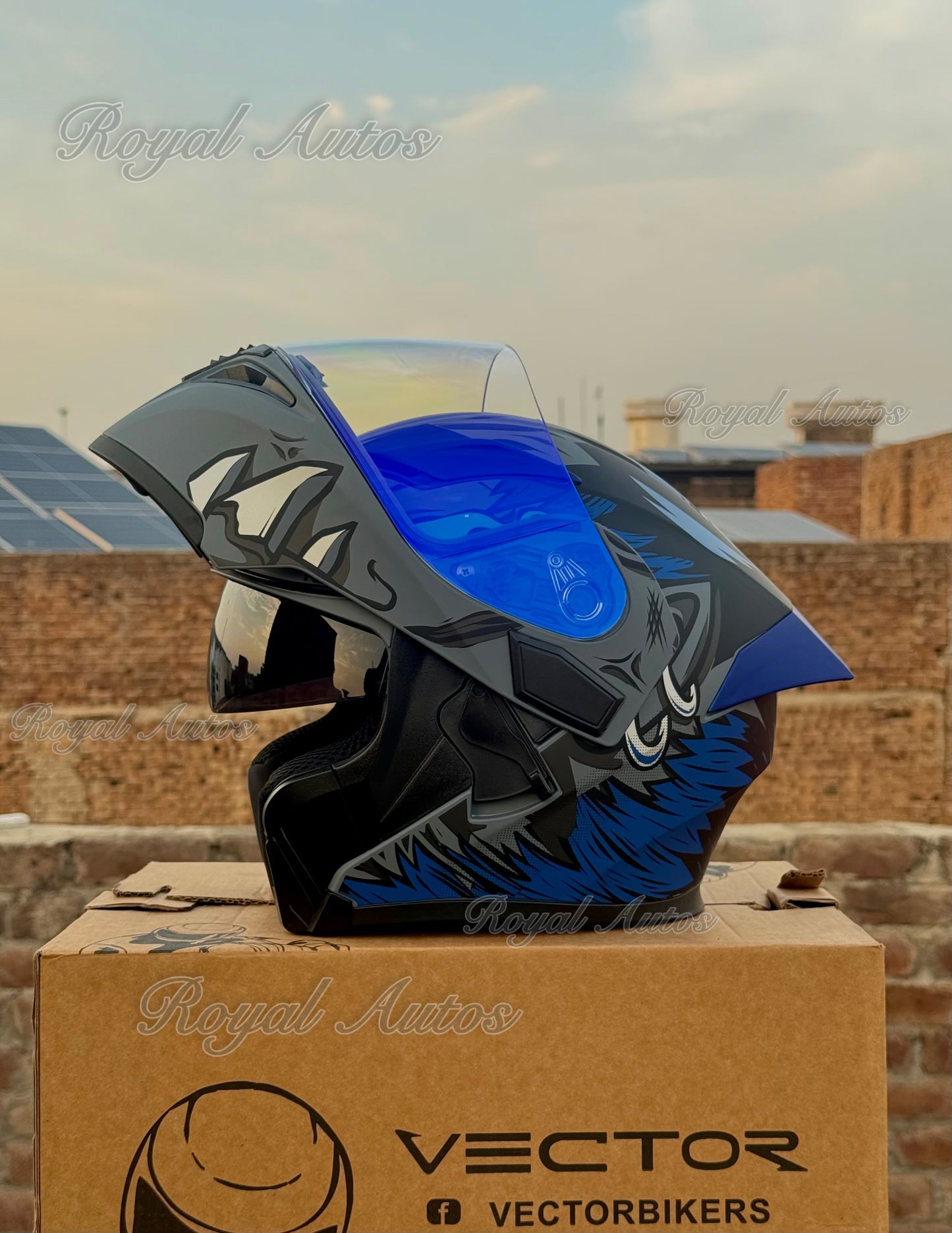 Vector 254 Prime Blue Monster with Polarise Visor  DOT certified Helmet Modular helmet