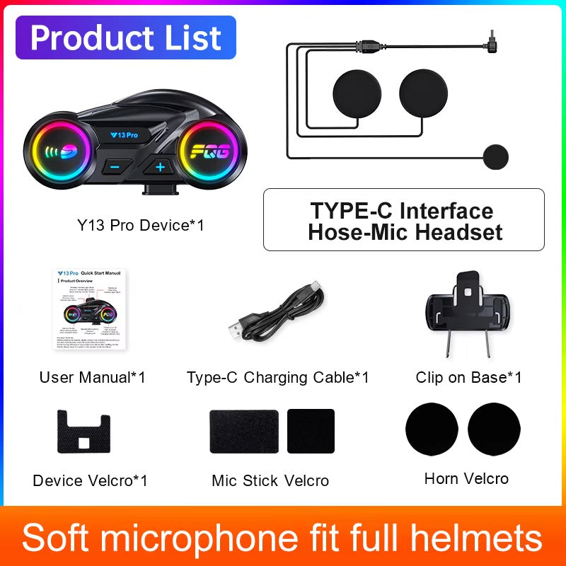 Y13 Pro Motorcycle Helmet With Wireless Headphones 500M Intercom Version, Equipped With BT5.4+BT5.4 Dual-Core Bluetooth Chip, RGB Lighting Effects, IP56 Waterproof And Dustproof, Built-In Intercom Indicator, Supports Cross-Brand Intercom, Intercom Distanc