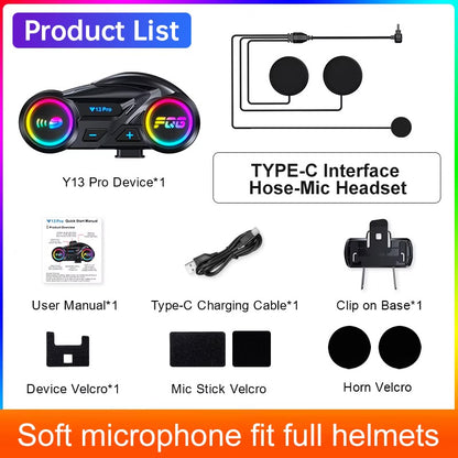 Y13 Pro Motorcycle Helmet With Wireless Headphones 500M Intercom Version, Equipped With BT5.4+BT5.4 Dual-Core Bluetooth Chip, RGB Lighting Effects, IP56 Waterproof And Dustproof, Built-In Intercom Indicator, Supports Cross-Brand Intercom, Intercom Distanc