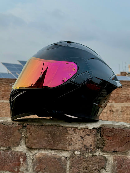 Superair 918 Pro Gloss Black DOT Certified Flip-Up Motorcycle Helmet – Dual Visor | Polarized Visor | Sports Helmet