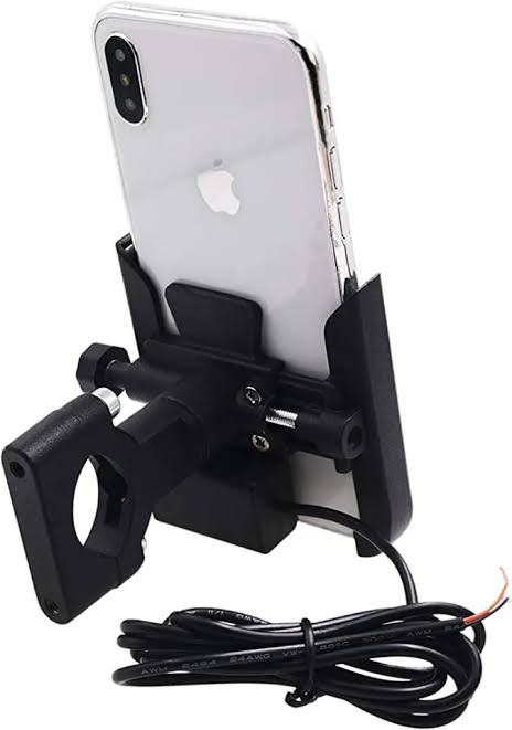 Bike Metal Phone Holder & 5v-2A Mobile Charging Port Universal Motorcycle Bicycle Phone Holder Handlebar Stand Mount Bracket Mount Phone Holder For All