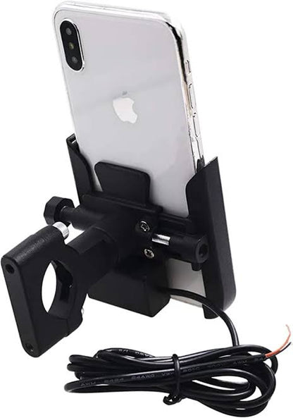 Bike Metal Phone Holder & 5v-2A Mobile Charging Port Universal Motorcycle Bicycle Phone Holder Handlebar Stand Mount Bracket Mount Phone Holder For All