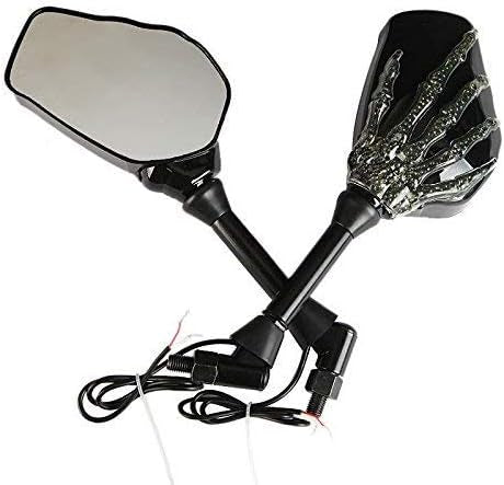 LED Skull Skeleton Hand Claw Side Mirrors Front Back indicator Rearview Mirrors With Turn Signals For Motorcycle with 8mm 10mm Thread Bolts, Left & Right