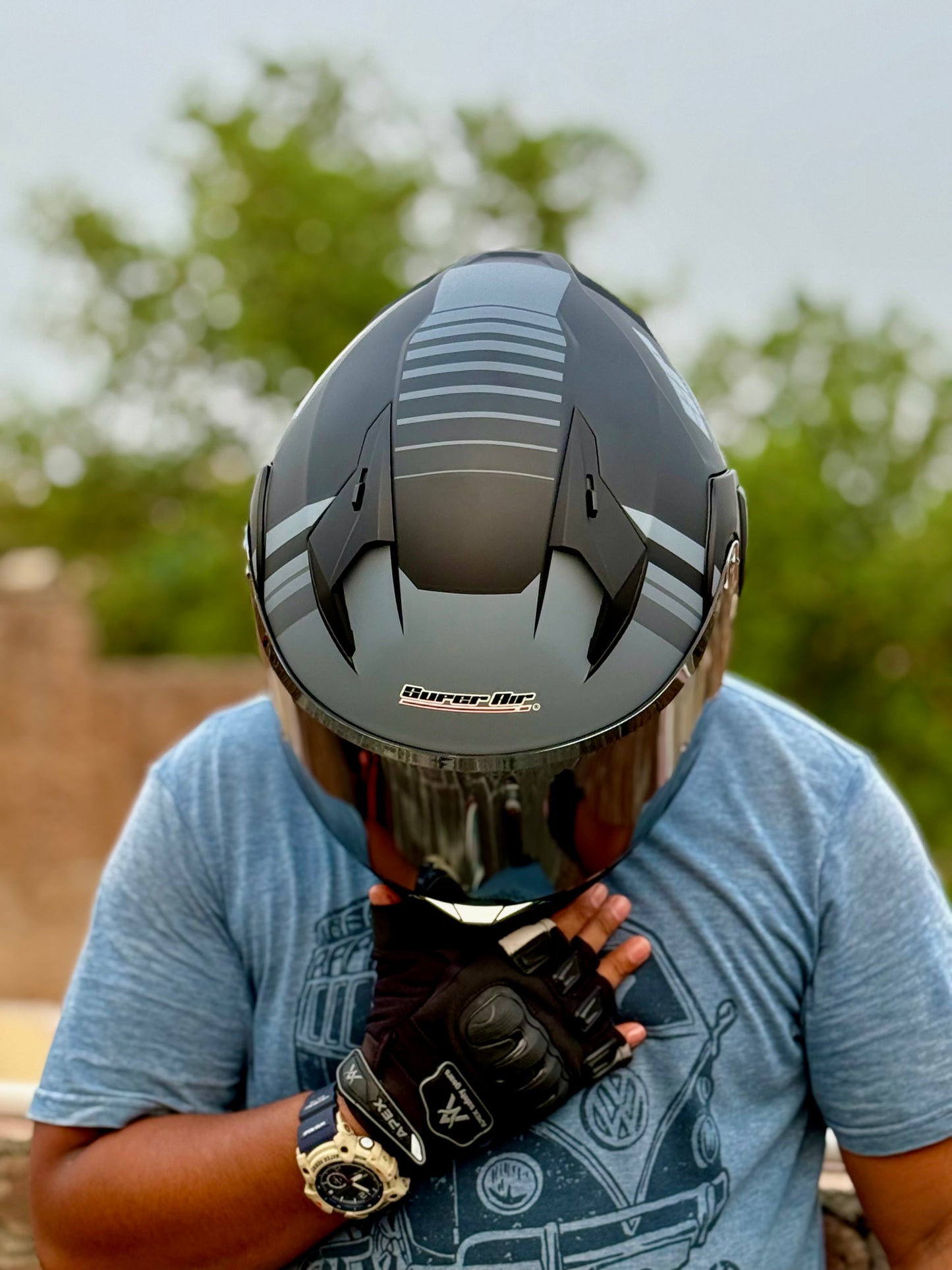 Superair 918 Pro Grey DOT Certified Flip-Up Motorcycle Helmet – Dual Visor | Polarized Visor | Sports Helmet
