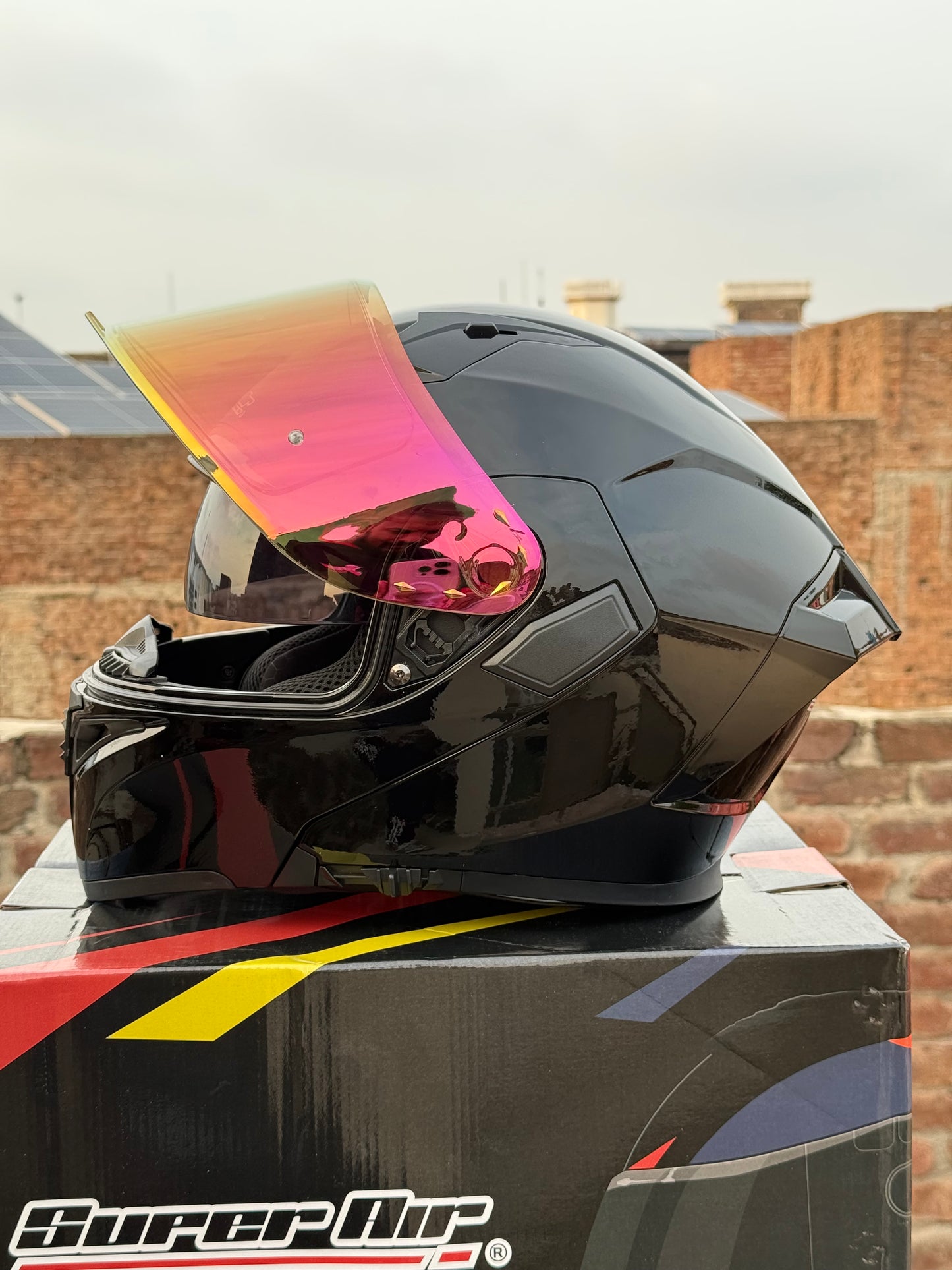 Superair 918 Pro Gloss Black DOT Certified Flip-Up Motorcycle Helmet – Dual Visor | Polarized Visor | Sports Helmet