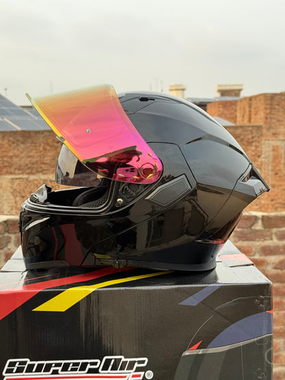 Superair 918 Pro Gloss Black DOT Certified Flip-Up Motorcycle Helmet – Dual Visor | Polarized Visor | Sports Helmet