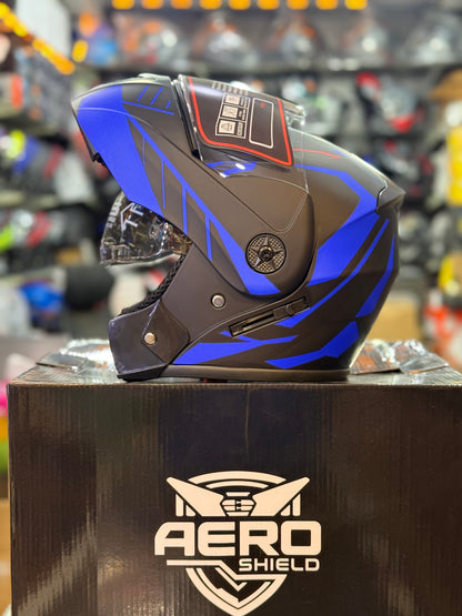Aero Shield Flip up Helmet in washable padding , Duel visor , No reflection visor