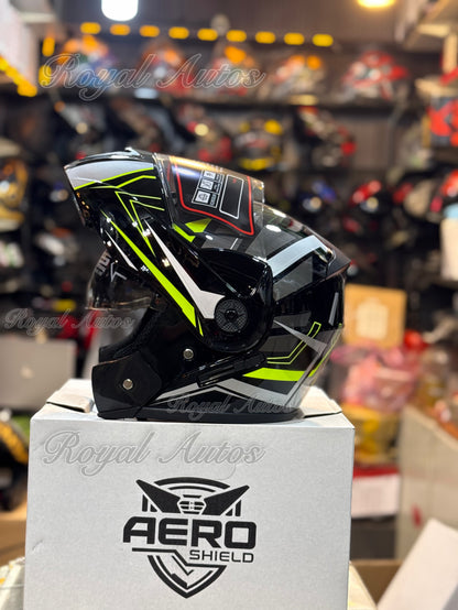 Aero Shield Flip up Helmet in washable padding , Duel visor , No reflection visor