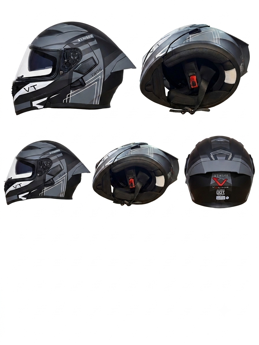 Vector 254 Prime Matt Black Grey with Polarise Visor  DOT certified Helmet Modular helmet