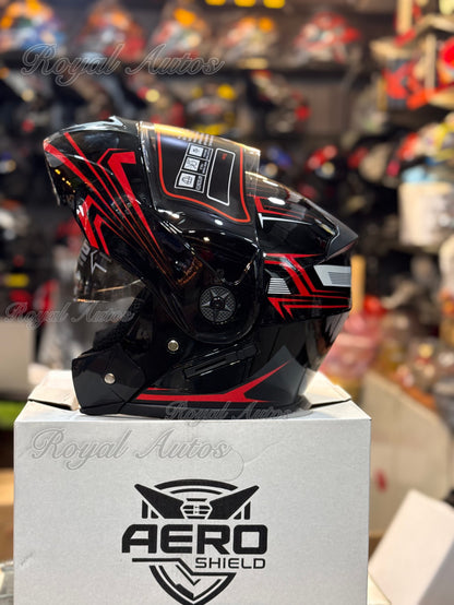 Aero Shield Flip up Helmet in washable padding , Duel visor , No reflection visor