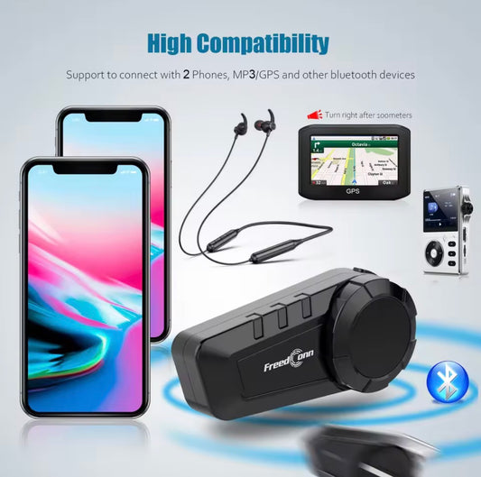 Freedconn KY Pro Bluetooth Helmet Headset Motorcycle Intercom BT 5.0 headphones 6 Riders 1000M Moto Group Waterproof Interphone