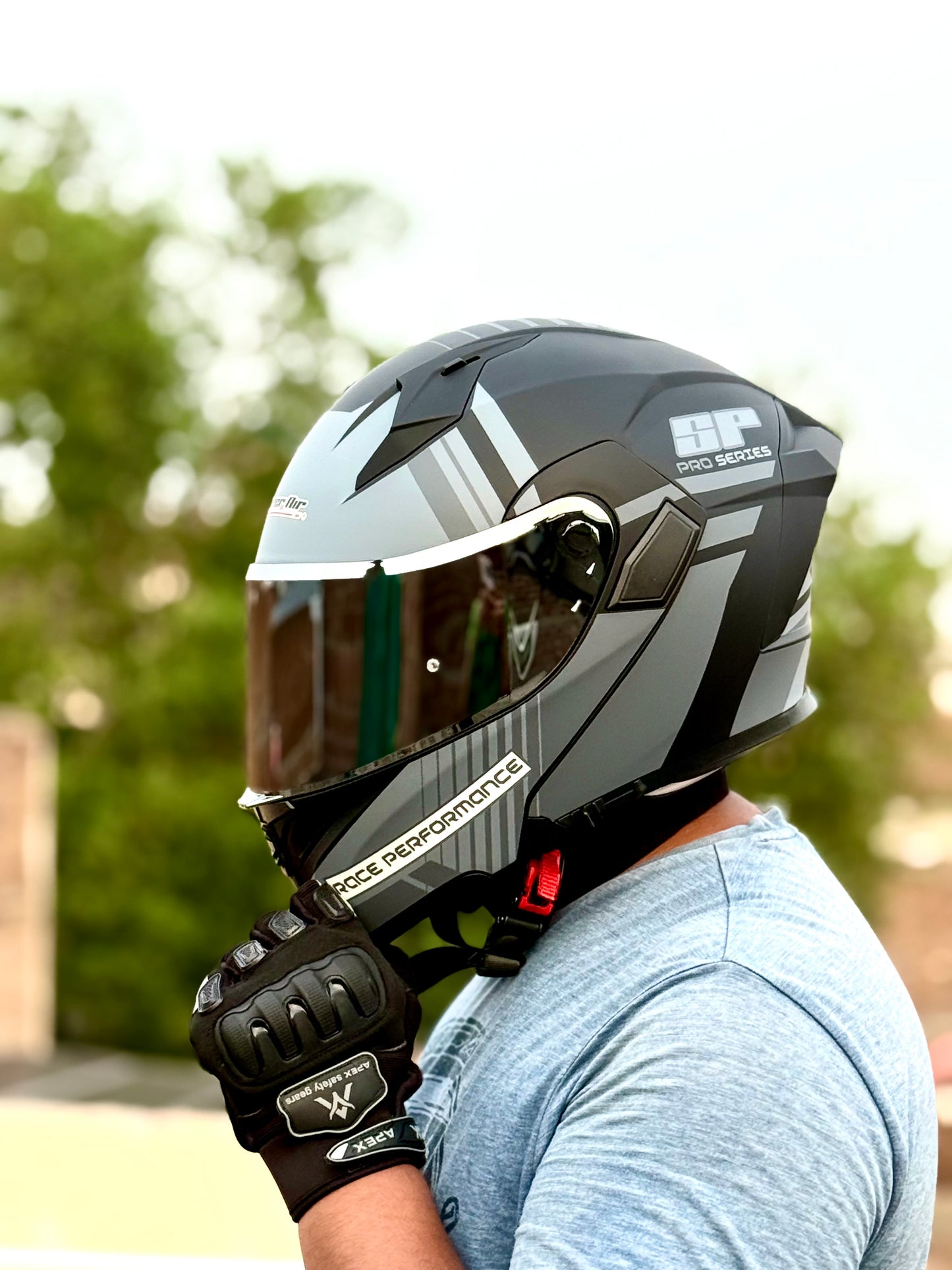 Superair 918 Pro Grey DOT Certified Flip-Up Motorcycle Helmet – Dual Visor | Polarized Visor | Sports Helmet