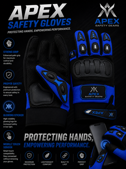 Apex Safety Gloves Strong Grip , Touch mobile sensor ,  2 Reflector glow in night & washable
