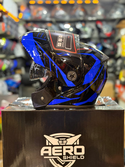 Aero Shield Flip up Helmet in washable padding , Duel visor , No reflection visor