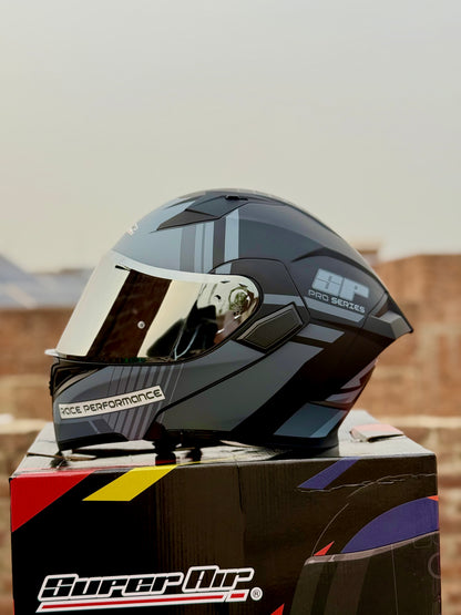 Superair 918 Pro Grey DOT Certified Flip-Up Motorcycle Helmet – Dual Visor | Polarized Visor | Sports Helmet