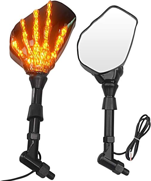 LED Skull Skeleton Hand Claw Side Mirrors Front Back indicator Rearview Mirrors With Turn Signals For Motorcycle with 8mm 10mm Thread Bolts, Left & Right