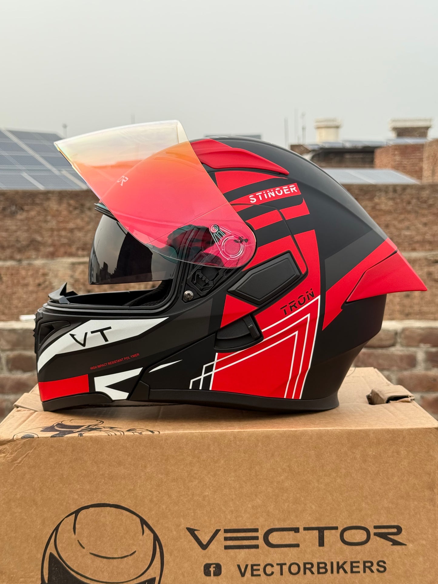 Vector 254 Prime Red  with Polarise Visor  DOT certified Helmet Modular helmet
