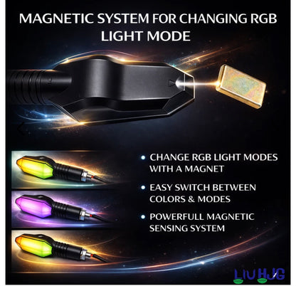 2 Pice Indictor Light Waterproof Turn Signal Light Magnetic Color Changing System 12V DC Power Yellow+RGB & Arrow Projector Reflection Universal fit for All Bikes