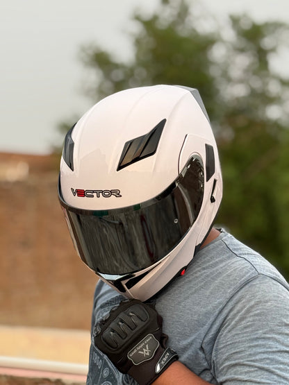 Vector 254 Prime white with Polarise Visor  DOT certified Helmet Modular helmet