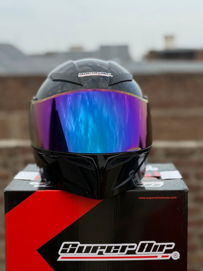 SuperAir 902 Glossy Black in multi visor Helmet smart shape with Spoiler DOT certified Helmet SP902
