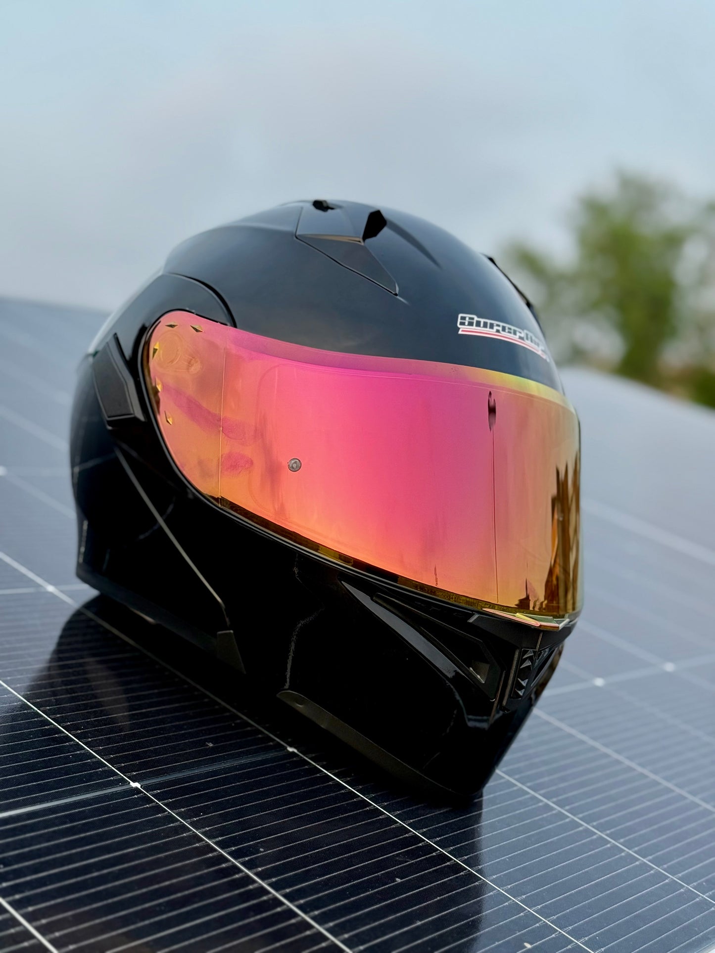 Superair 918 Pro Gloss Black DOT Certified Flip-Up Motorcycle Helmet – Dual Visor | Polarized Visor | Sports Helmet