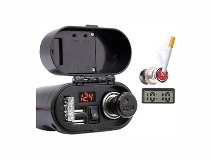 Multi Function 4 in 1 Waterproof Motorcycle Bike USB Mobile Charger Cigarette Lighter with Voltmeter time Clock dual port