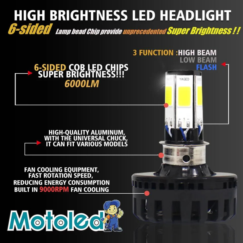 M6 LED Headlight with Flasher for Motorcycle Universal Moto LED